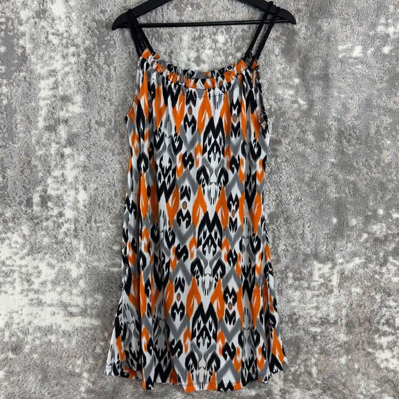 J Valdi Size M Abstract Mini Sun Dress Beach Cover Up Orange Braided Straps - Picture 1 of 9